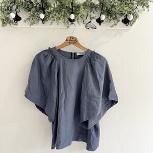 RACHEL COMEY Ravine Bell Sleeve Silk Linen Blend Top in Gray Size 4 LS